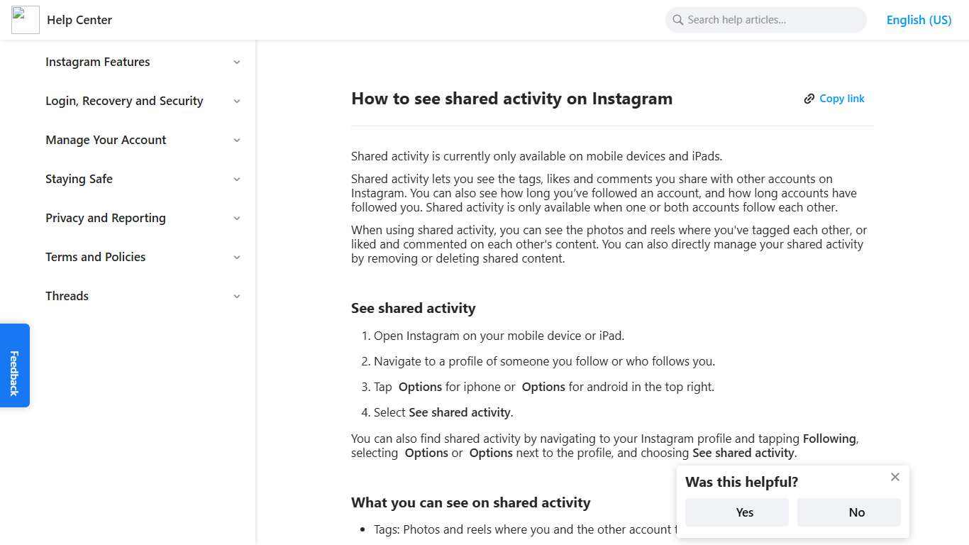 How to see shared activity on Instagram Instagram Help Center